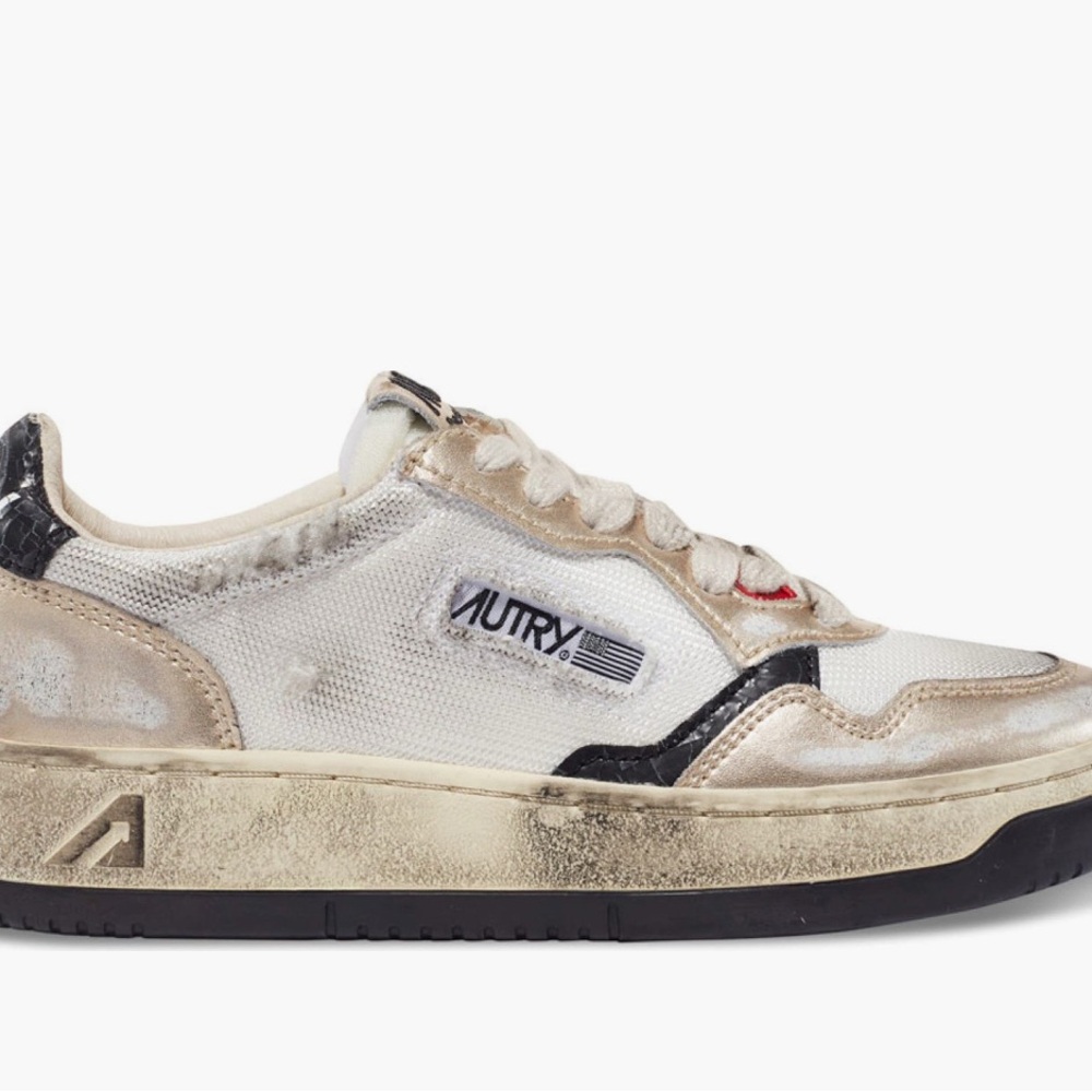 Gold and Black Sneakers with Retro Design and Distressed Look